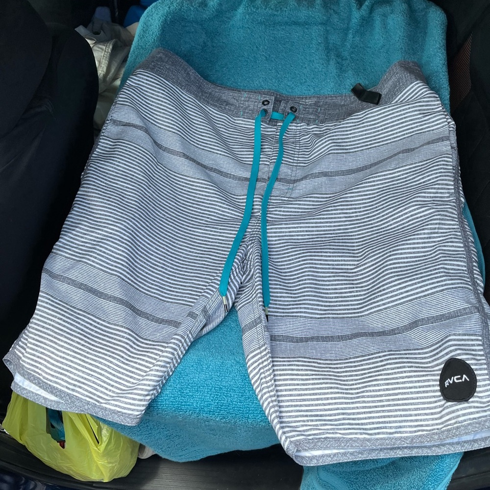 RVCA Men's Striped Swim Shorts - Gray